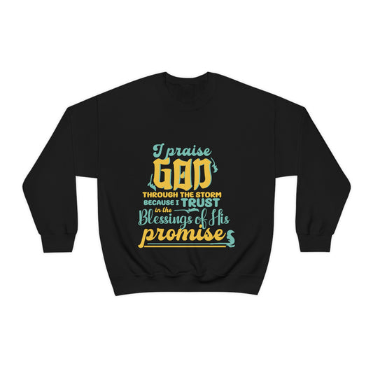 I Praise Him Through The Storm Because I Trust In The Blessings Of His Promise Unisex Heavy Blend™ Crewneck Sweatshirt