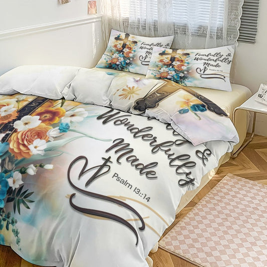 Fearfully and wonderfully made Christian comforter bedding set for peaceful sleep