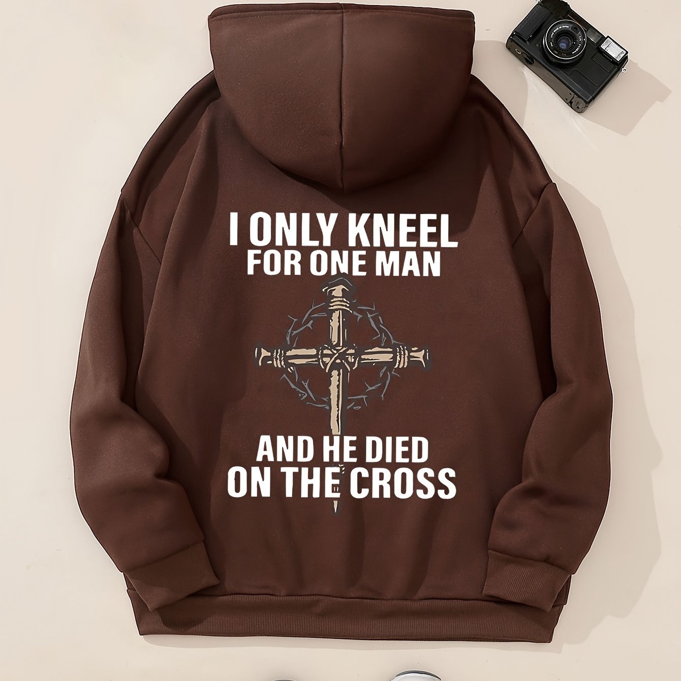 I Only Kneel For One Man & He Died On The Cross Women's Christian Pullover Hooded Sweatshirt claimedbygoddesigns