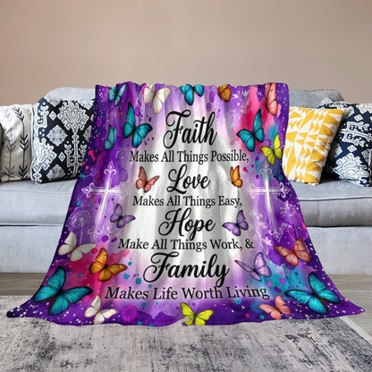 Faith Love Hope Family Christian Flannel Blanket (50"×60") - ClaimedbyGodDesigns