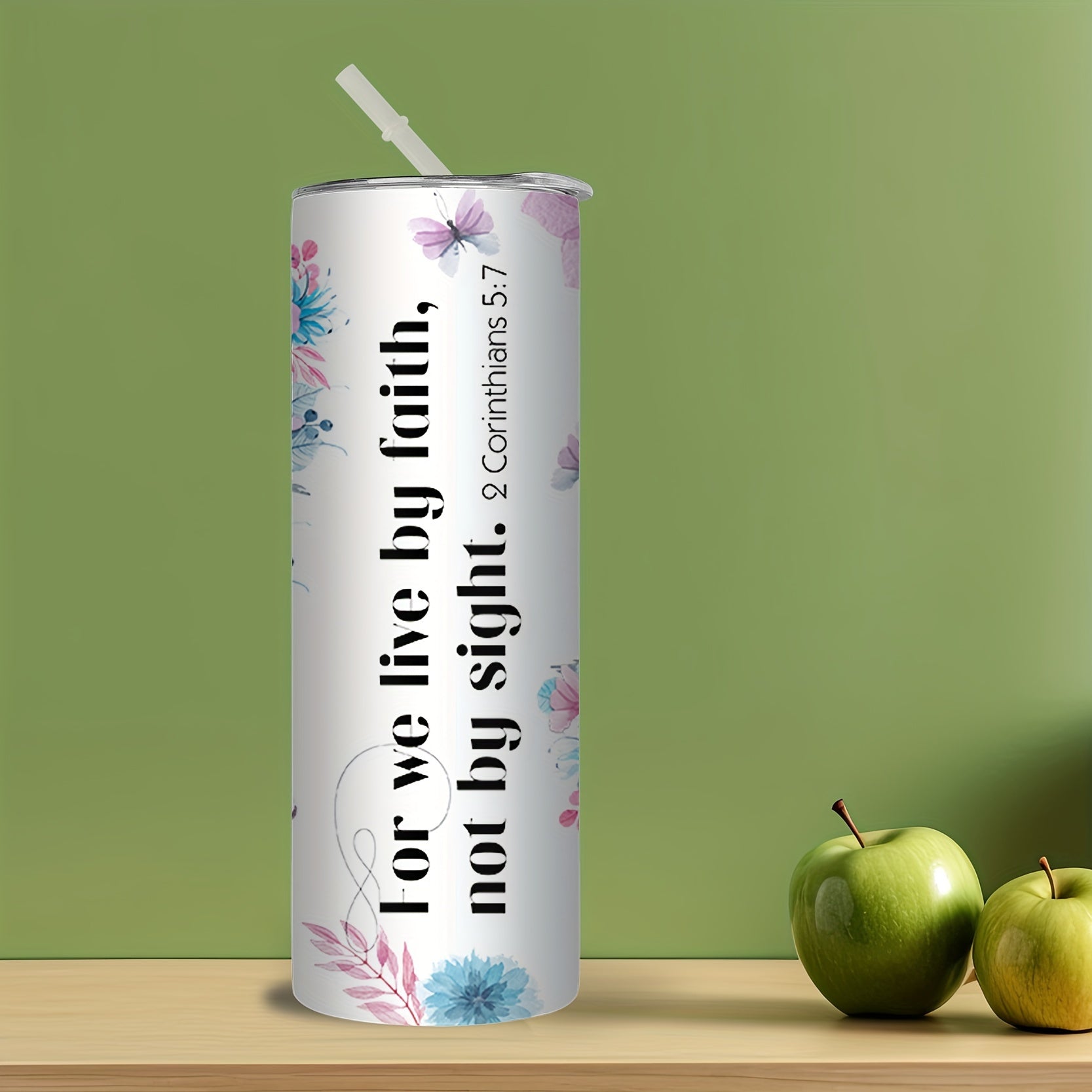 For We Live By Faith Not By Sight Christian Insulated Stainless Steel Tumbler With Lid And Straw, 20oz claimedbygoddesigns