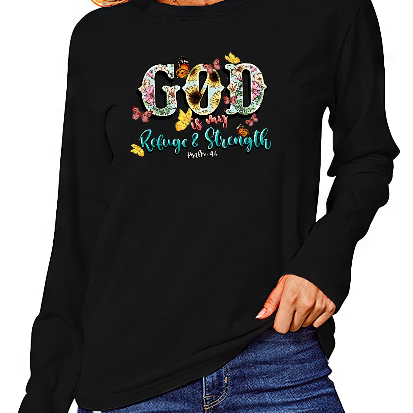 Psalm 46 God Is My Refuge & Strength Women's Christian Pullover Sweatshirt claimedbygoddesigns