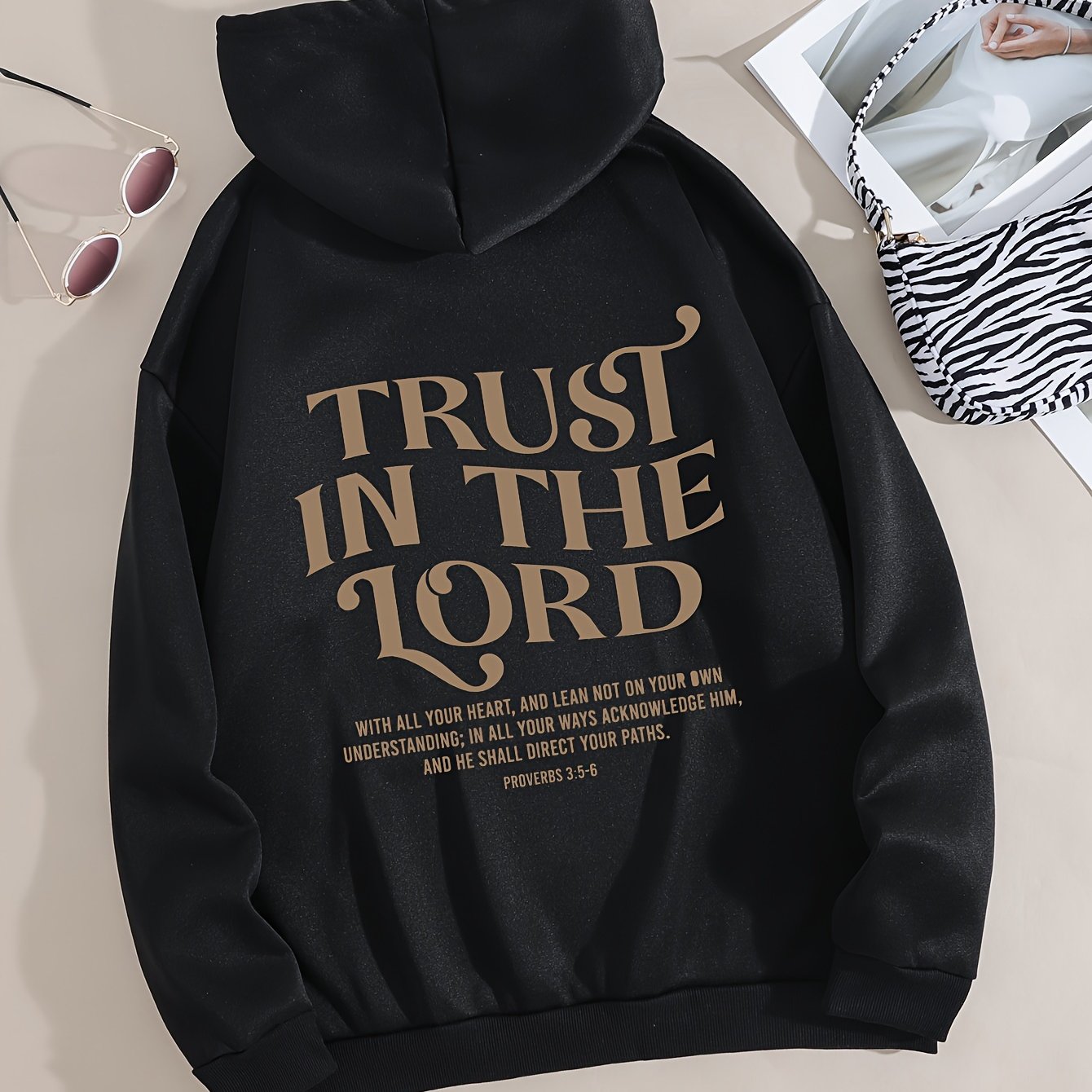 Proverbs 3:5-6 Trust In The Lord Plus Size Women's Christian Pullover Hooded Sweatshirt claimedbygoddesigns
