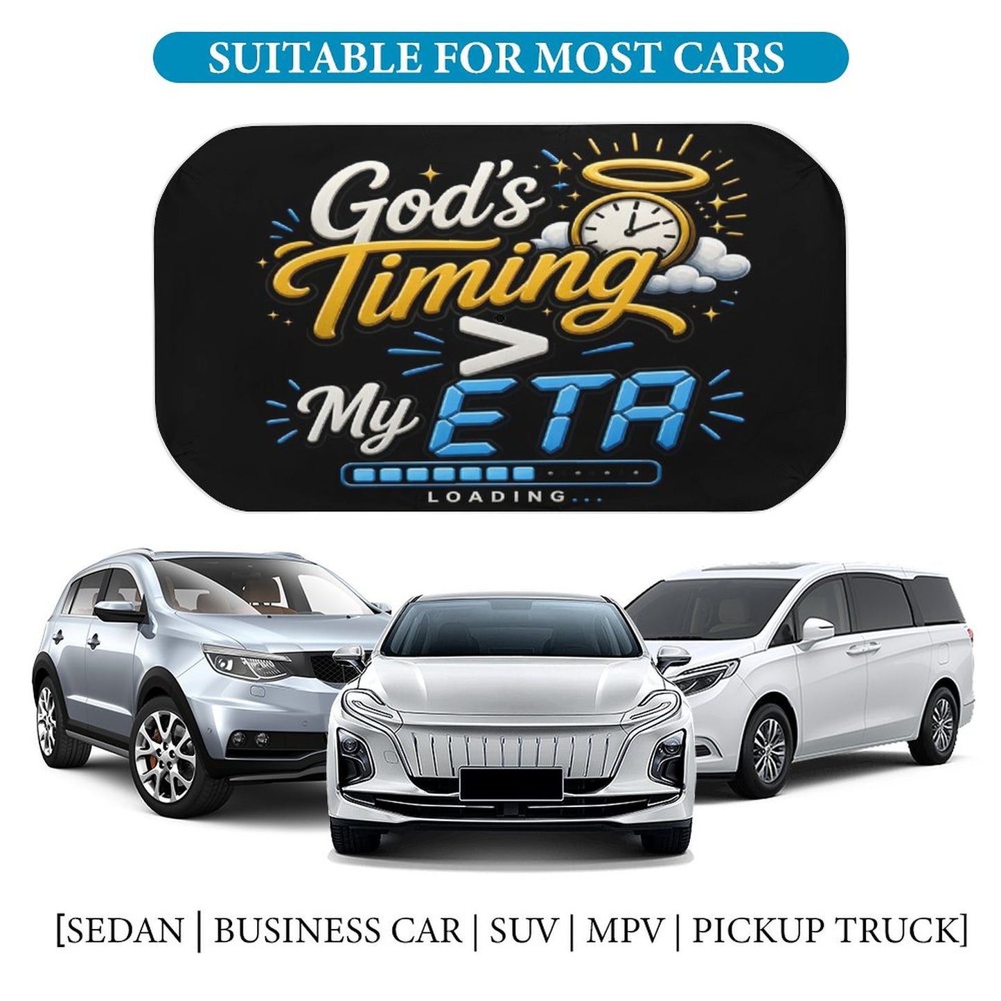 God’s Timing > My ETA Christian Car Sunshade Umbrella - ClaimedbyGodDesigns