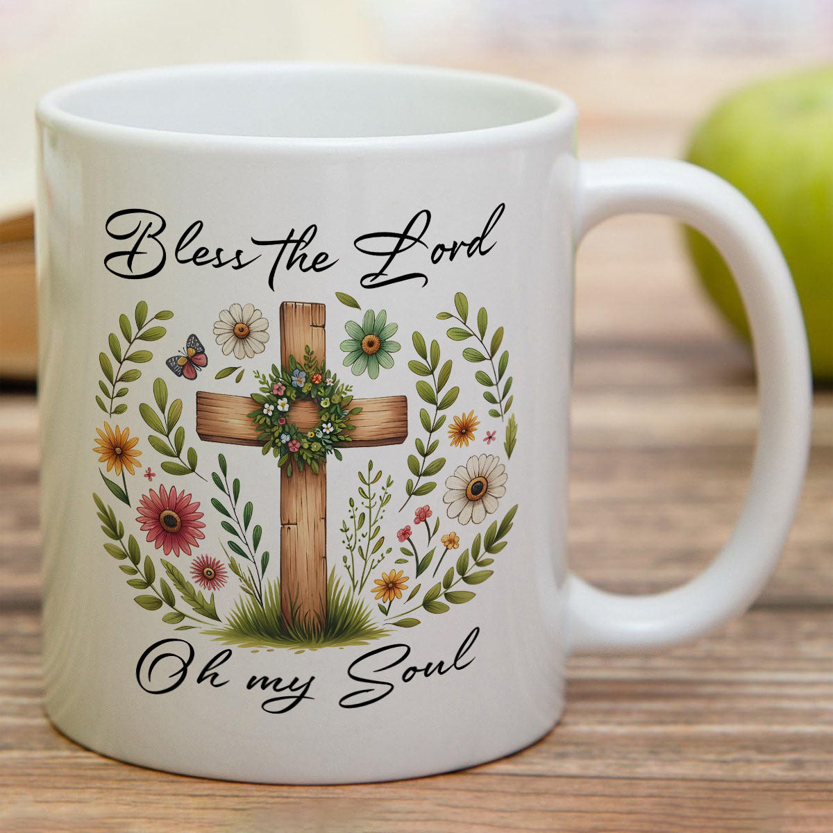 Bless The Lord Oh My Soul Christian White Ceramic Mug 11oz Double Side Printed claimedbygoddesigns