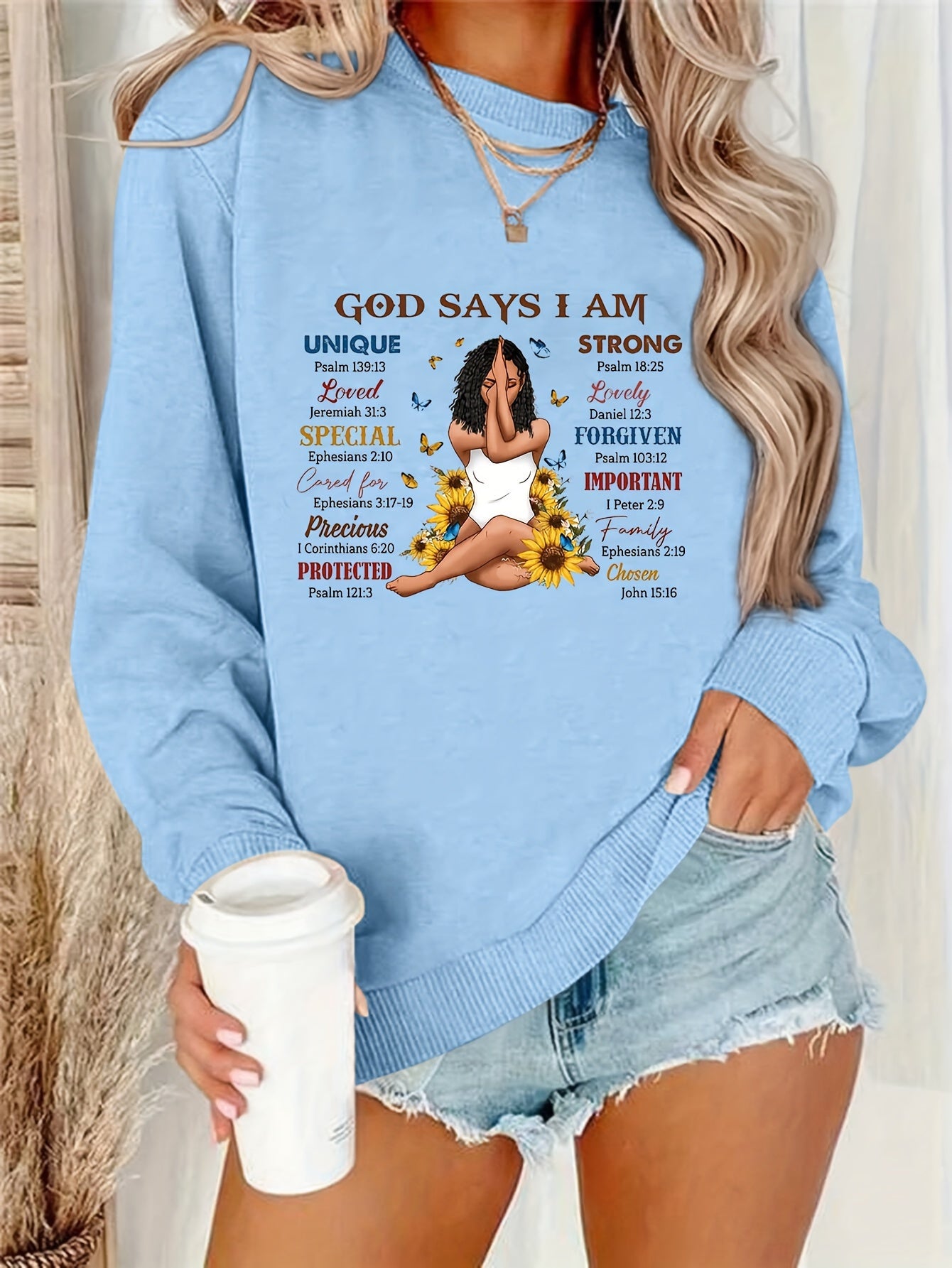 God Says I Am (bible verse) Women's Christian Pullover Sweatshirt claimedbygoddesigns