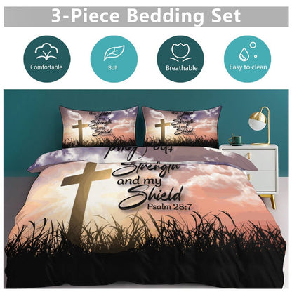 The Lord Is My Strength And My Shield  3-Piece Christian Comforter Bedding Set (Dual-sided Printing)