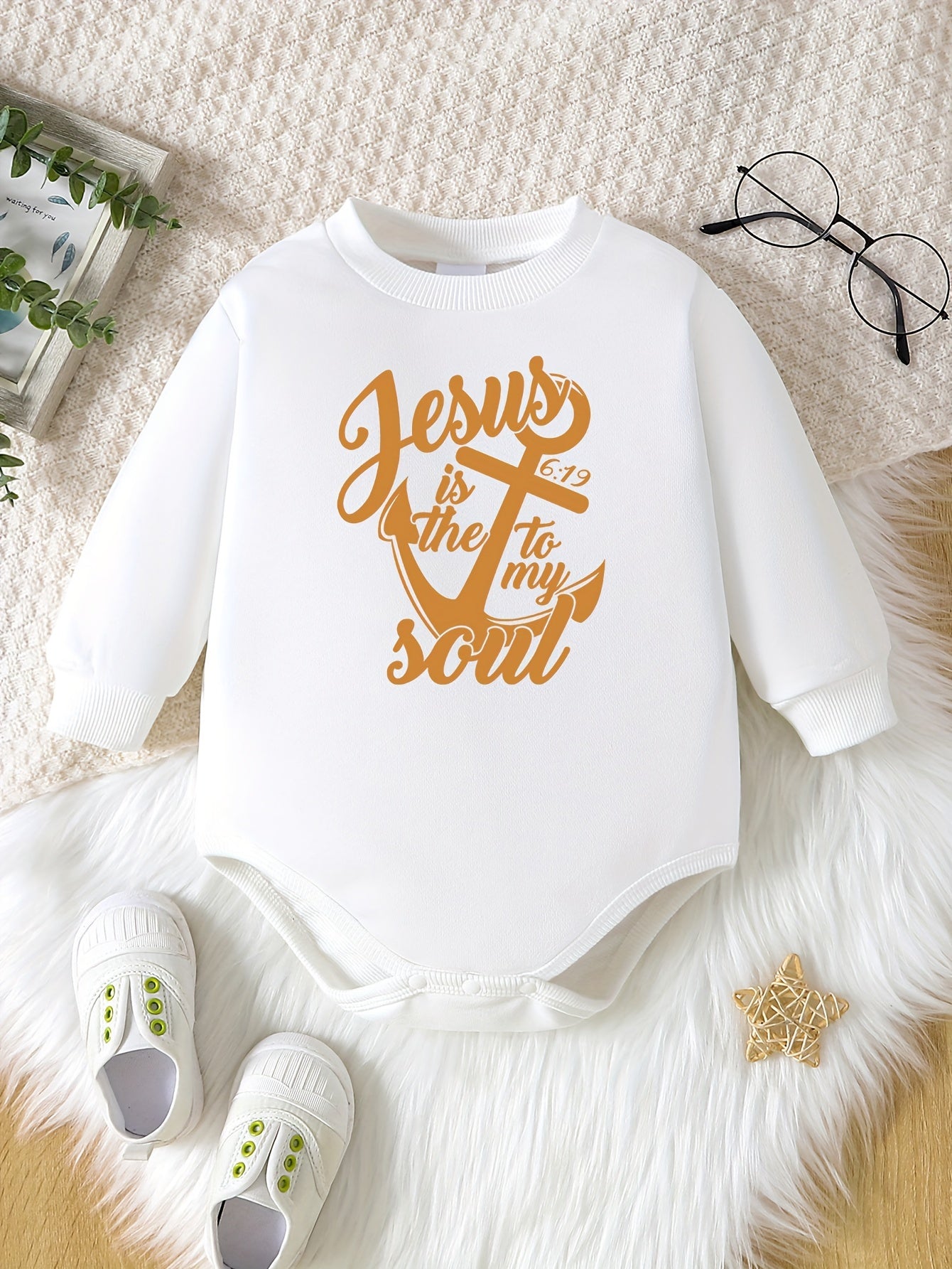 Jesus Is The Anchor To My Soul Long Sleeve Christian Baby Onesie claimedbygoddesigns