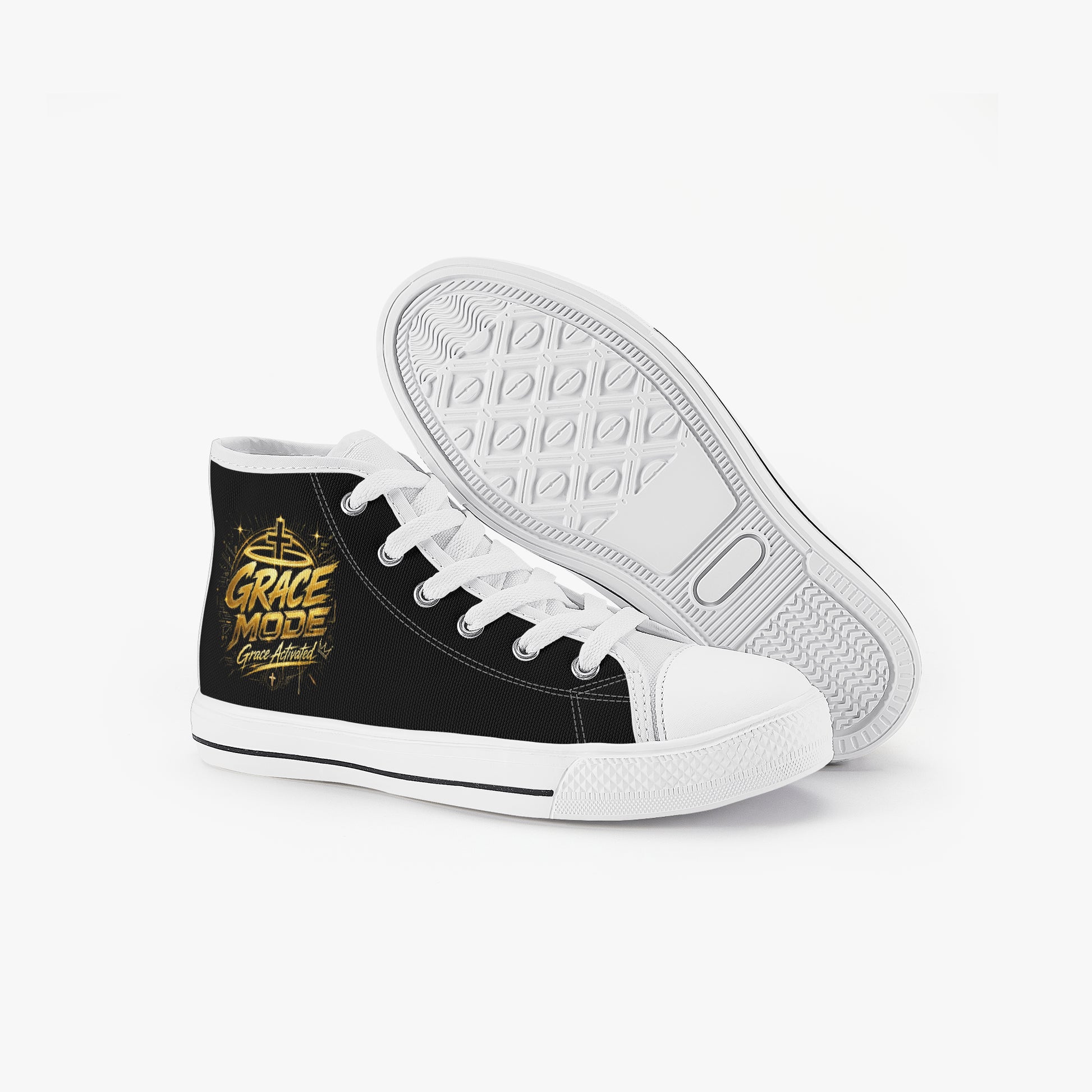 Grace Mode Activated Christian Kid’s High - Top Canvas Shoes - ClaimedbyGodDesigns