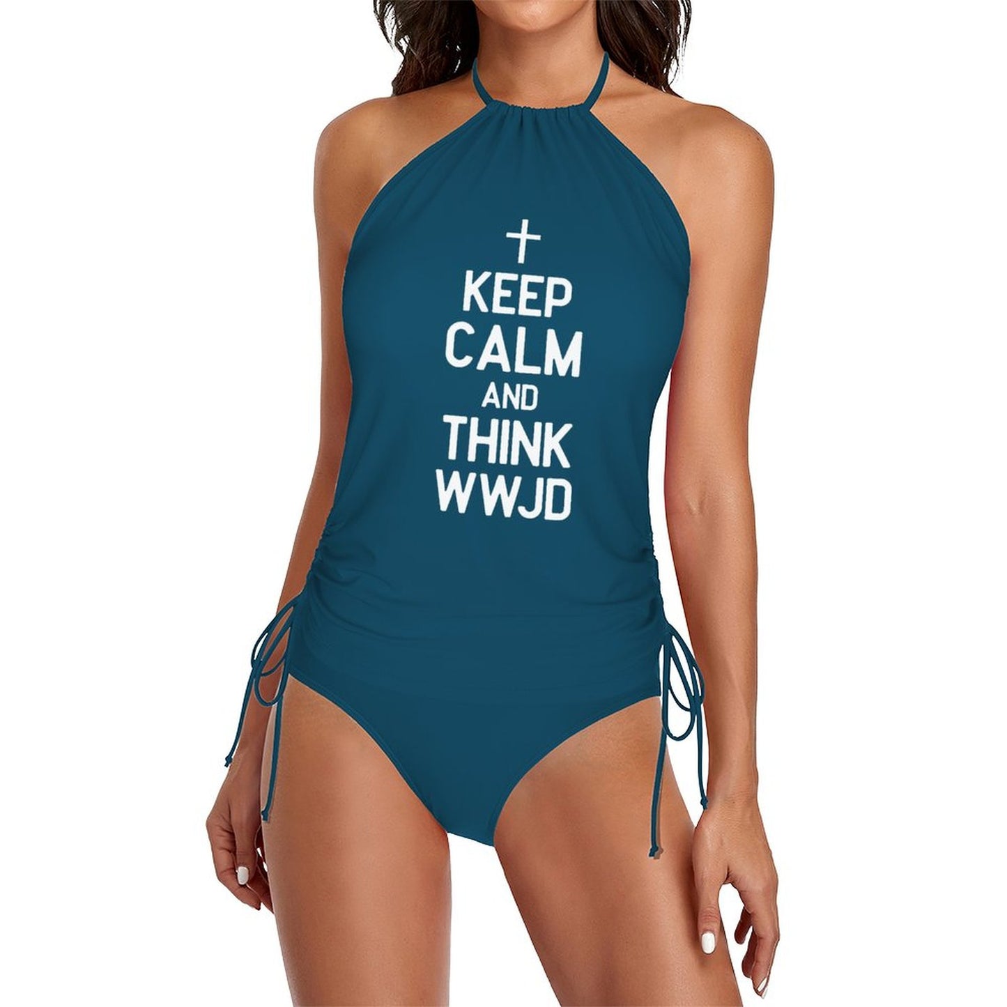 Keep Calm and Think WWJD Women's Christian Halter High Neck 2 - Piece Swimsuit Set - ClaimedbyGodDesigns