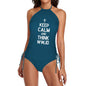 Keep Calm and Think WWJD Women's Christian Halter High Neck 2 - Piece Swimsuit Set - ClaimedbyGodDesigns