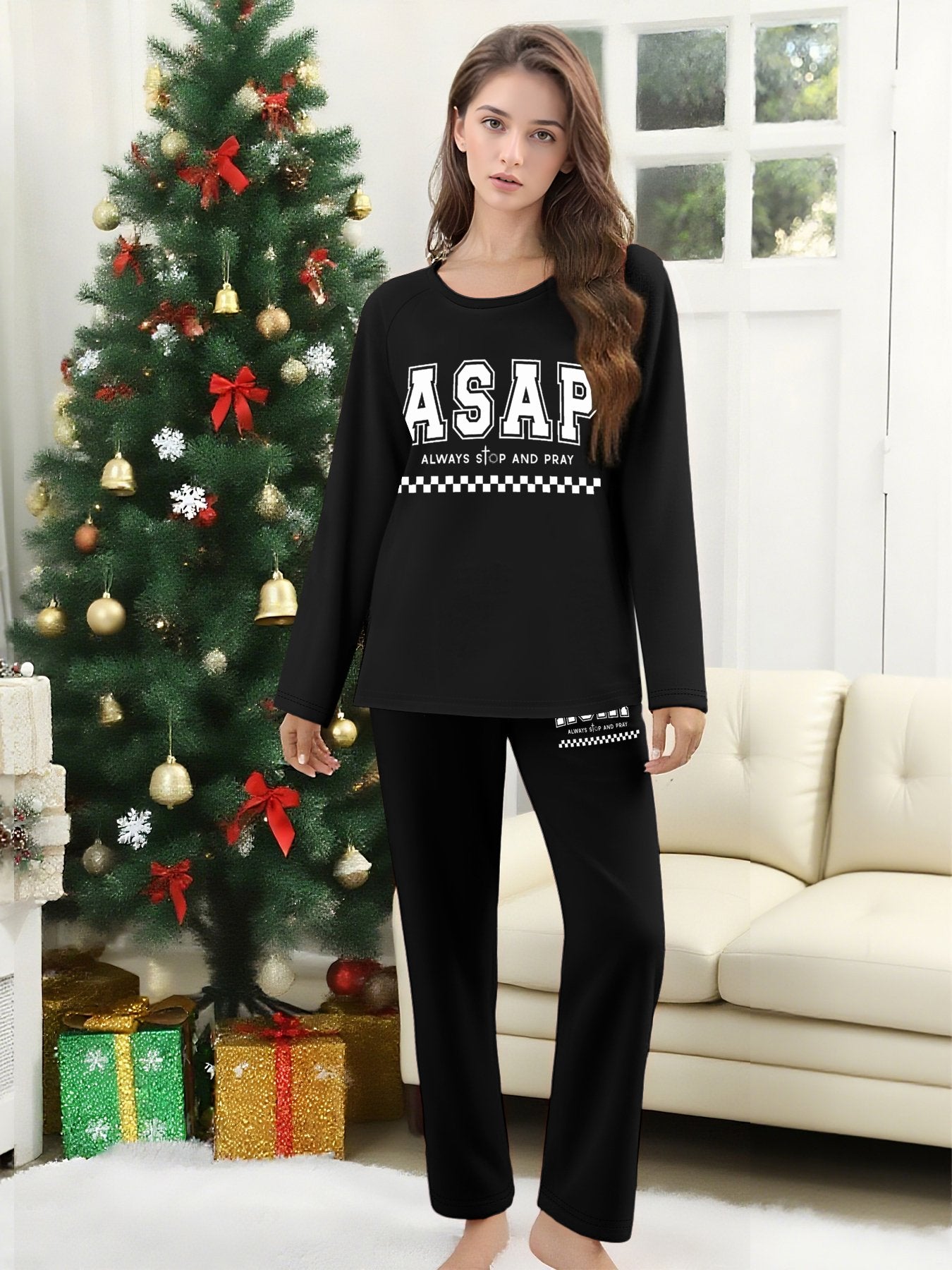 Always Stop And Pray Adult Unisex Christian Plaid Pajamas