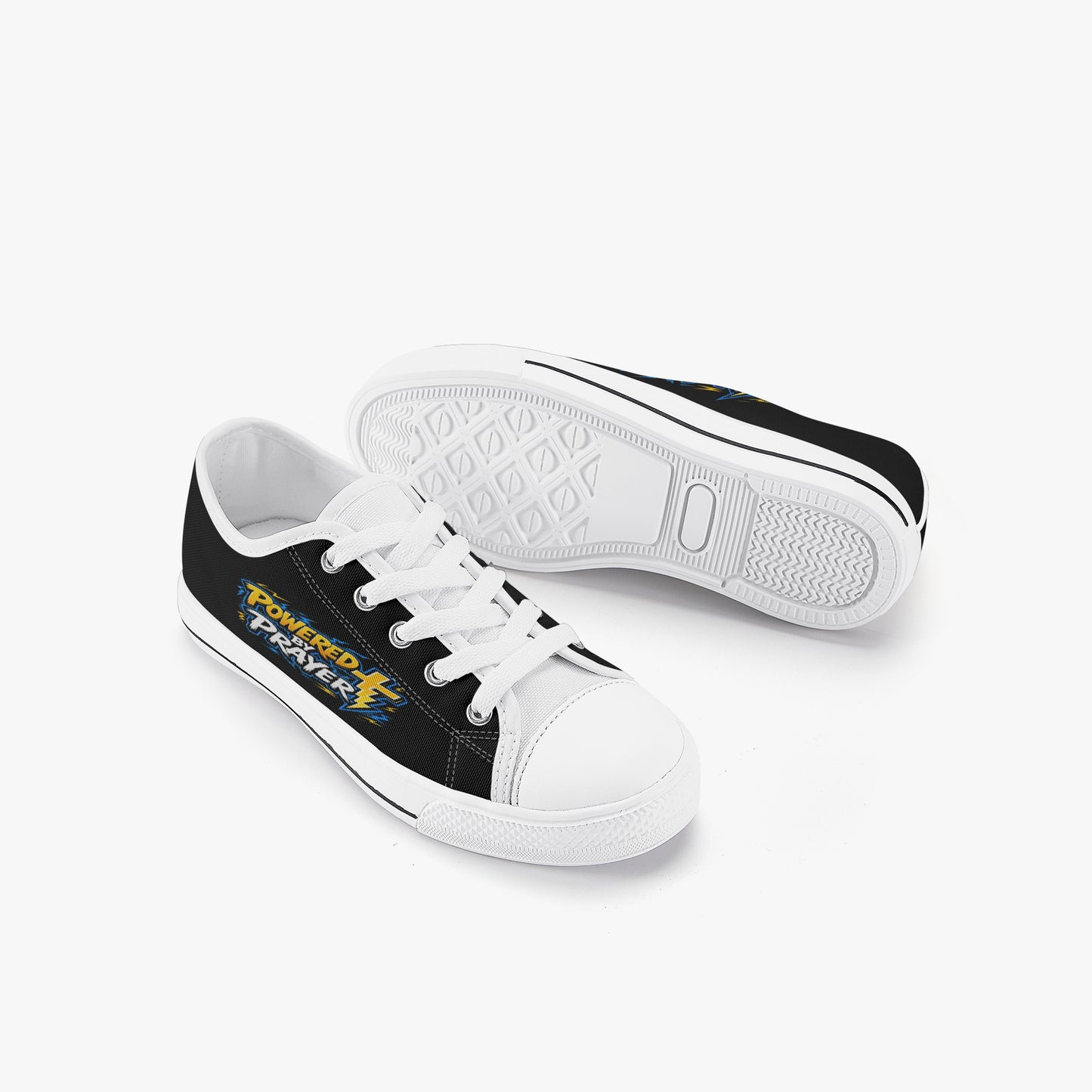 Powered By Prayer Christian Kid’s Low - Top Canvas Shoes - ClaimedbyGodDesigns