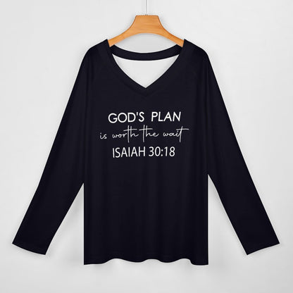 His Plan Is Worth The Wait Women's Christian V-neck Loose Long Sleeve Sweatshirt