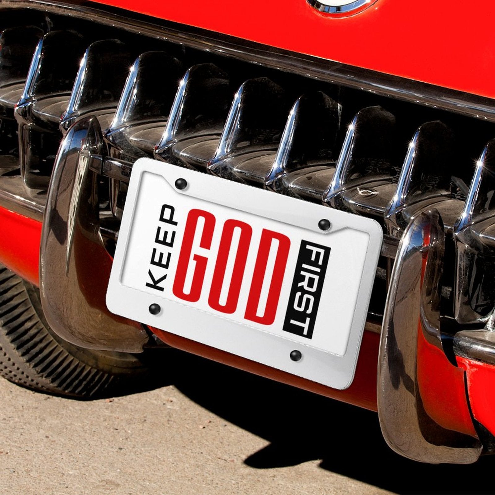 Keep Him First Christian License Plate (4 Round Holes) - ClaimedbyGodDesigns