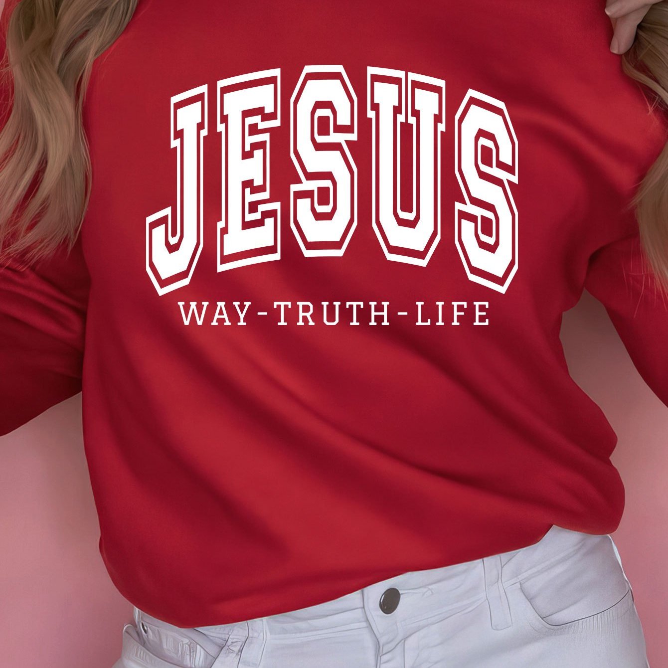 Jesus Way Truth Life Women's Christian Pullover Sweatshirt claimedbygoddesigns