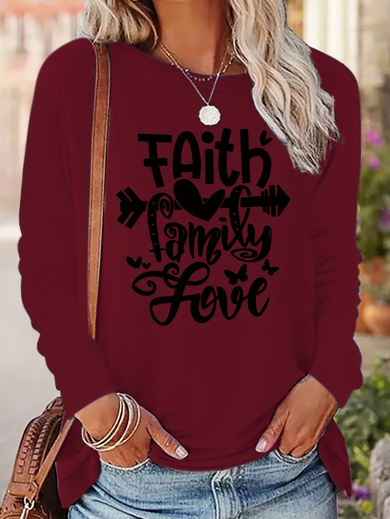 Faith Family Love Women's Christian Pullover Sweatshirt claimedbygoddesigns