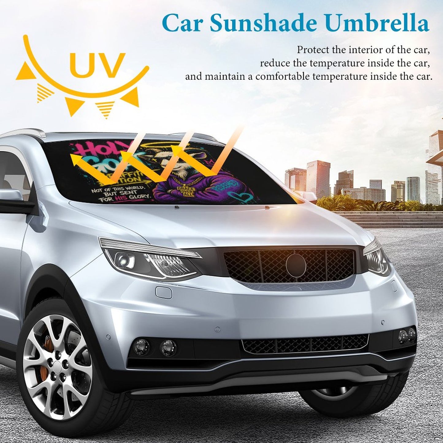 Holy Goat — Graffiti Edition Christian Car Sunshade Umbrella - ClaimedbyGodDesigns