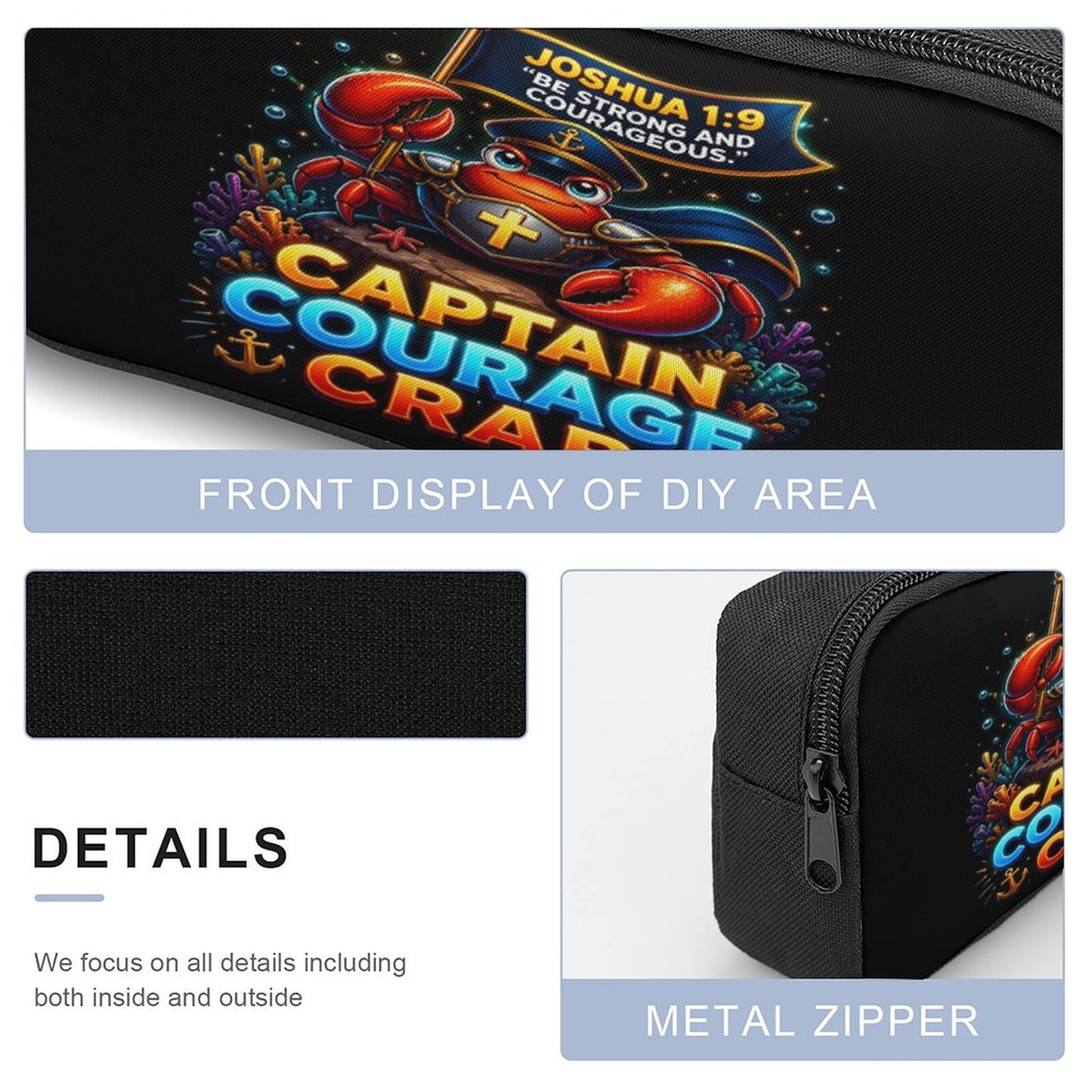 Captain Courage Crab Christian 3 PCS Bag Set (Backpack, Lunch Bag and Pencil Case) - ClaimedbyGodDesigns