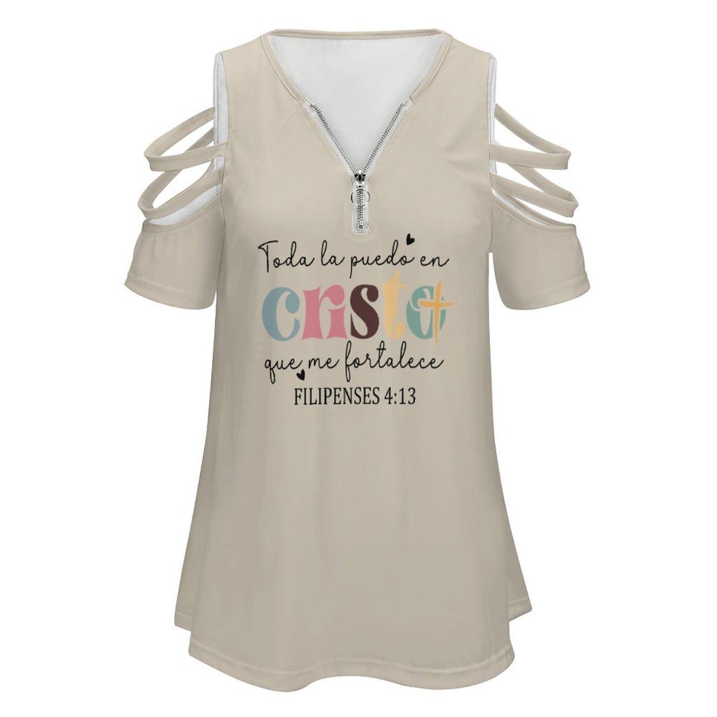 Todo La Puedo En Cristo Que Me Fortalece Spanish Christian Women's Zipper T-Shirt