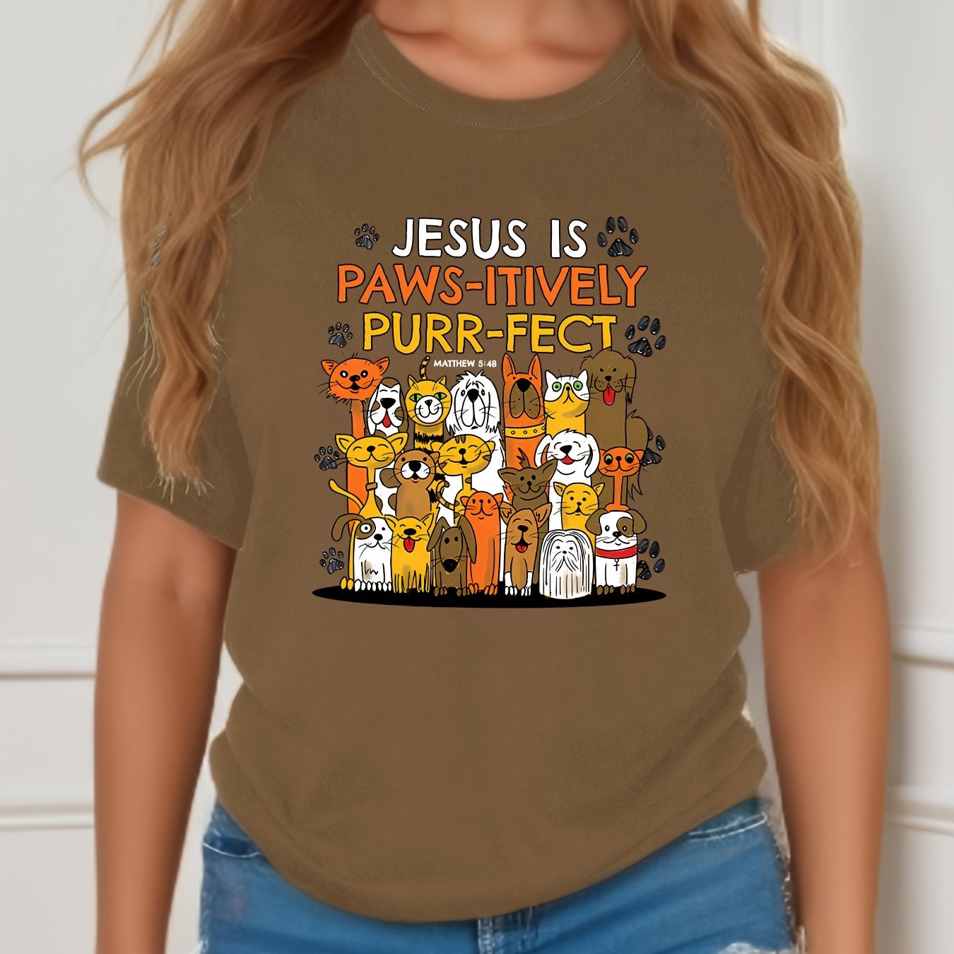 Jesus Is Paws-itively Purr-fect Women's Christian T-shirt claimedbygoddesigns