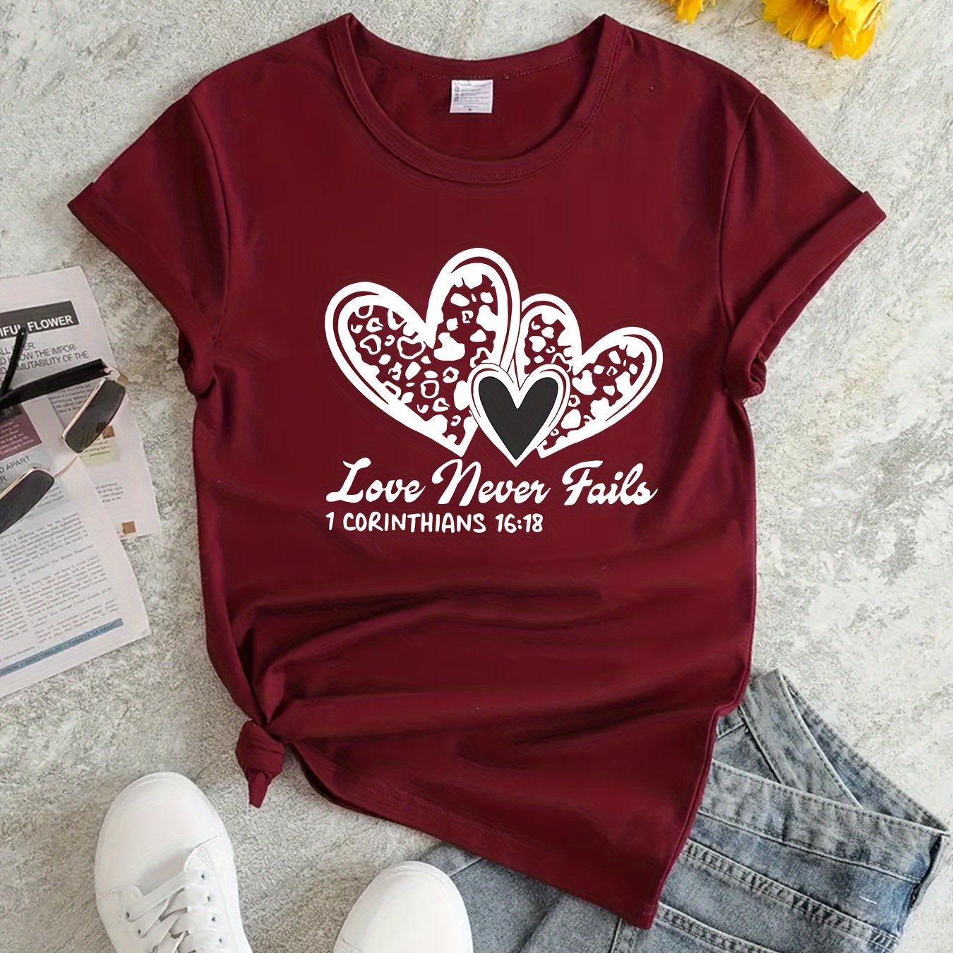 Love Never Fails Women's Christian T-shirt claimedbygoddesigns