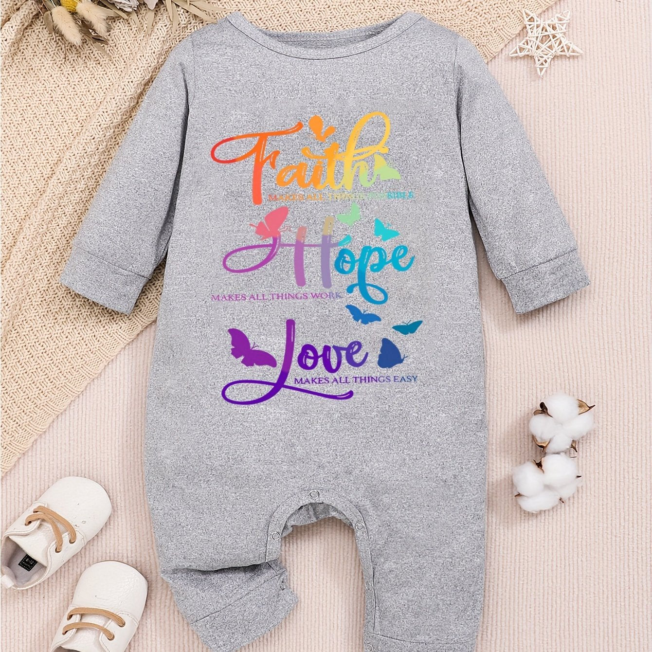 Faith Hope Love Long Sleeve  Christian Baby Onesie claimedbygoddesigns
