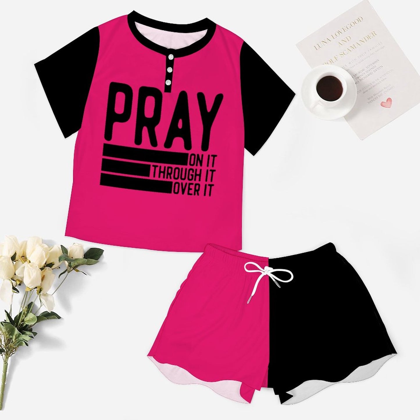Pray On It Through It Over It Because Adulting Is Hard Without Jesus Women's Christian Pajamas