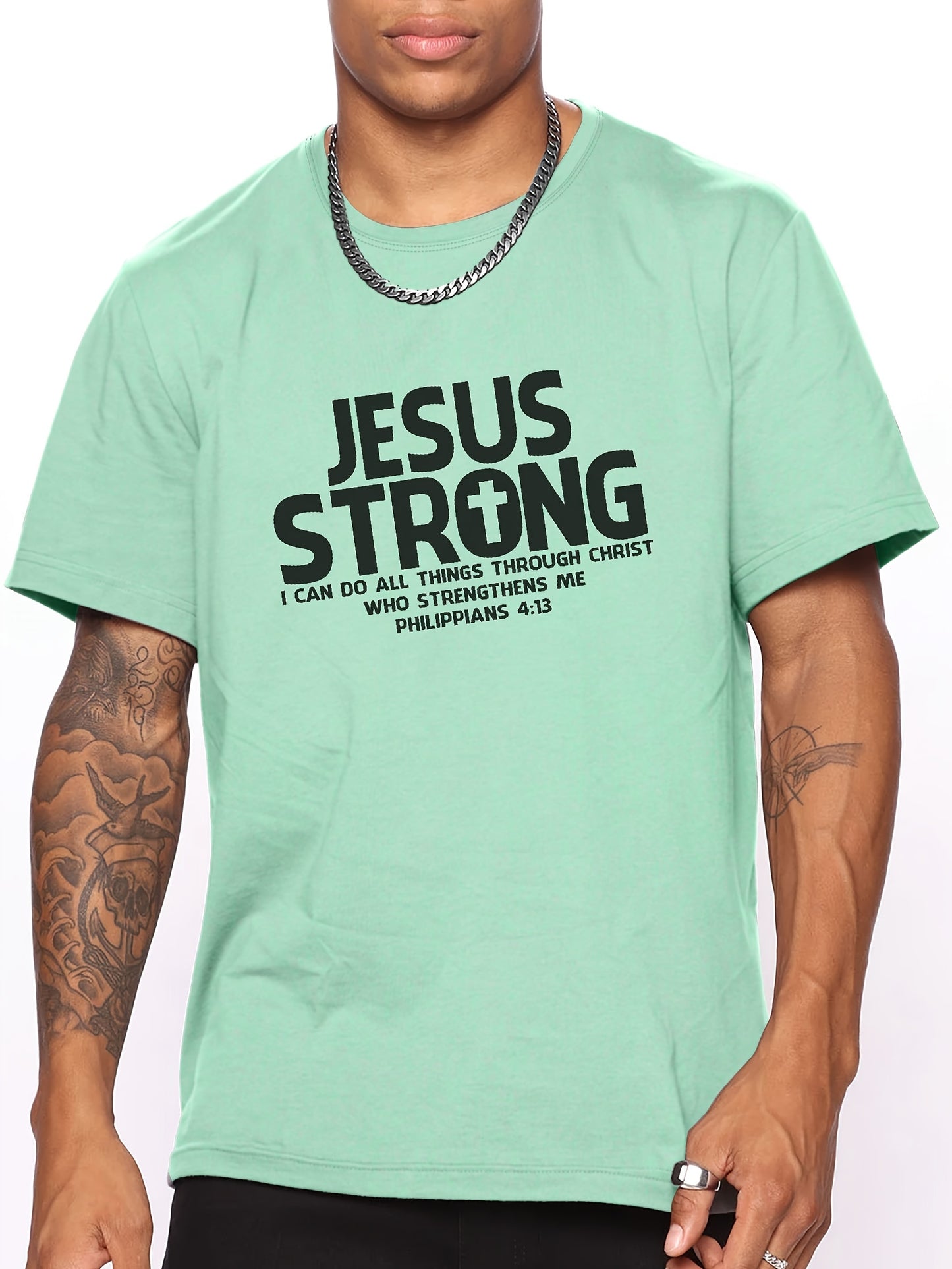 Jesus Strong Phillipians 4:13 I Can Do All Things Men's Christian T-shirt claimedbygoddesigns