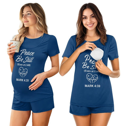 Peace Be Still Christian Maternity Short Sleeve Pajama Set - ClaimedbyGodDesigns