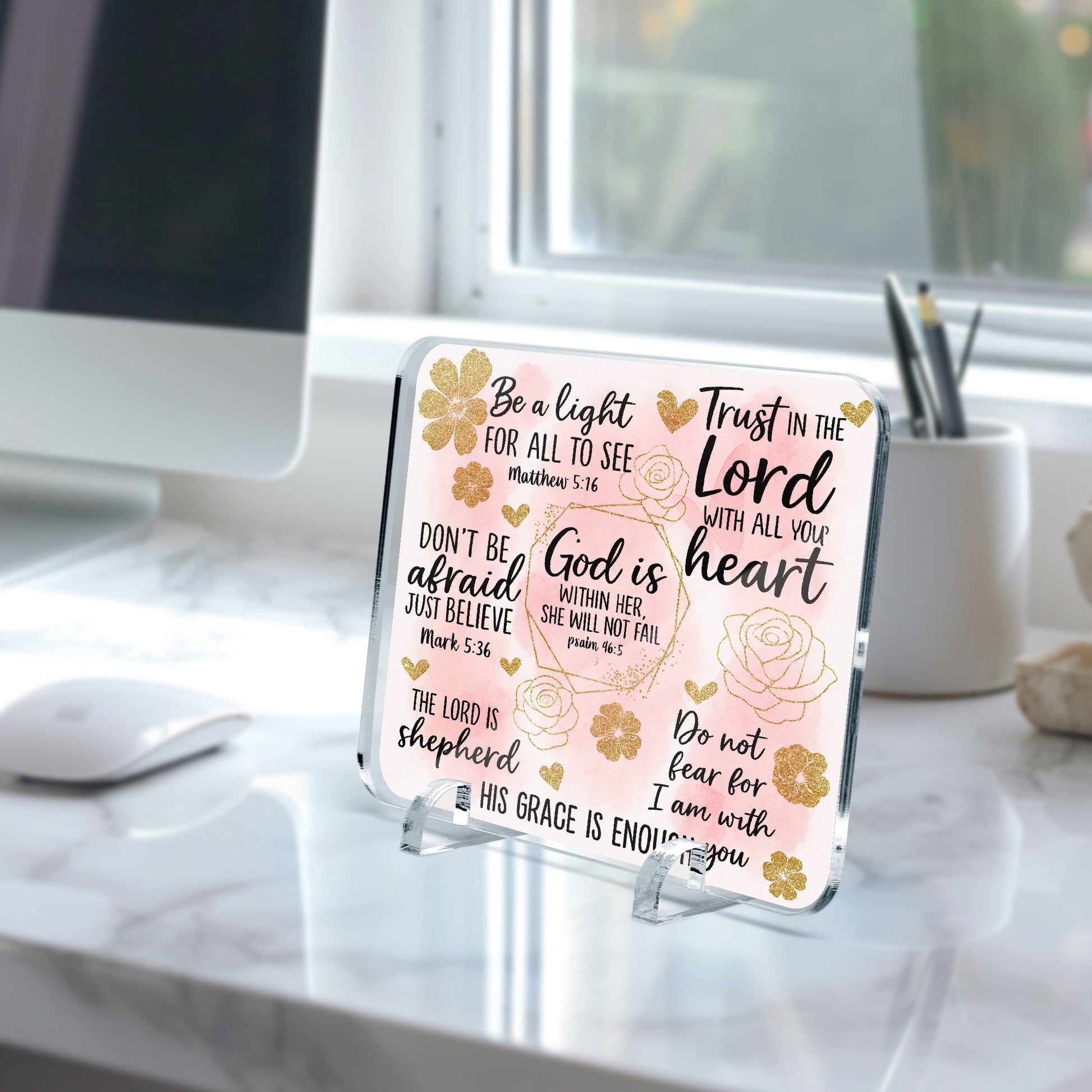 He Is Within Her Christian Acrylic Plaque with Stand - Rectangle - ClaimedbyGodDesigns