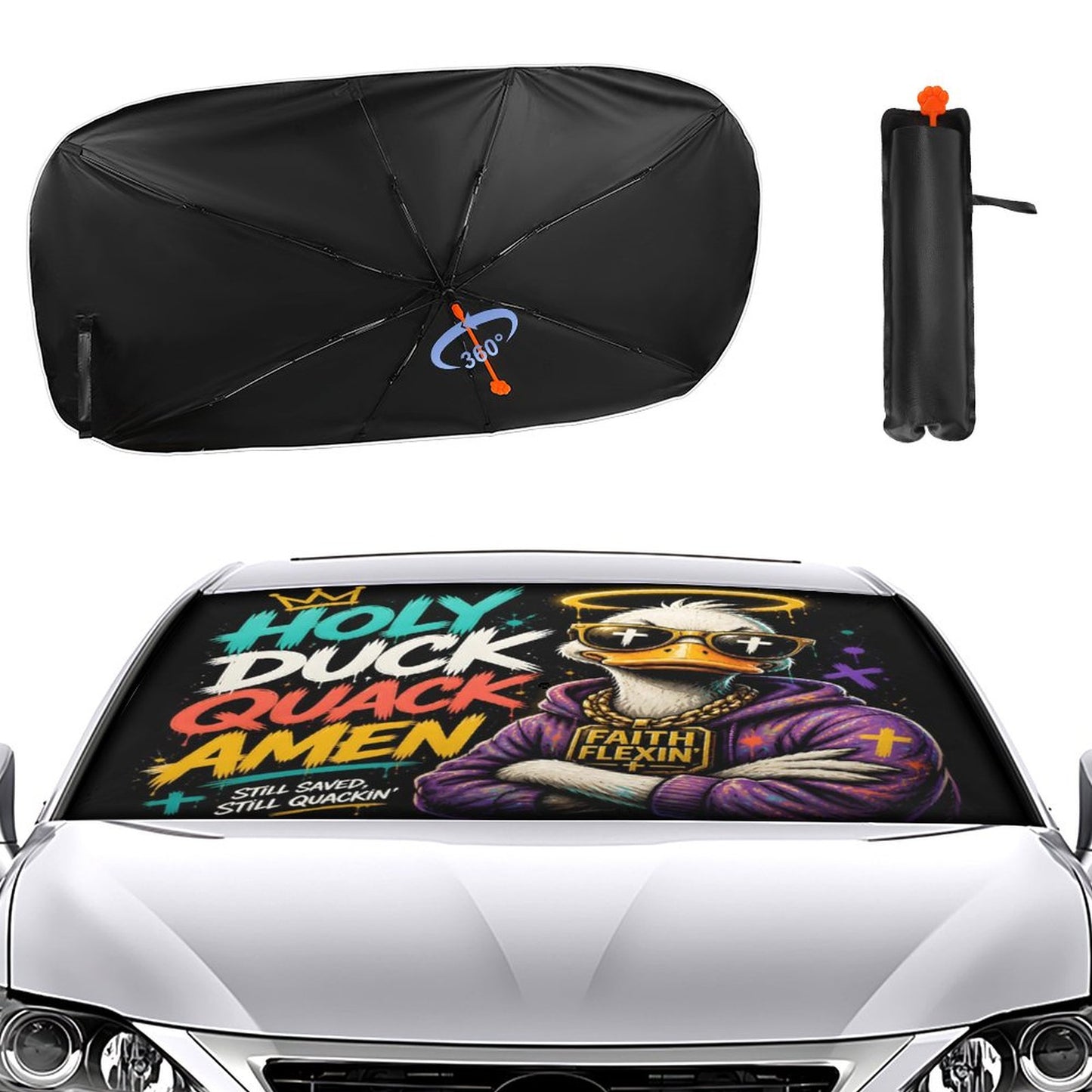 Holy Duck — Quack Amen Christian Car Sunshade Umbrella - ClaimedbyGodDesigns