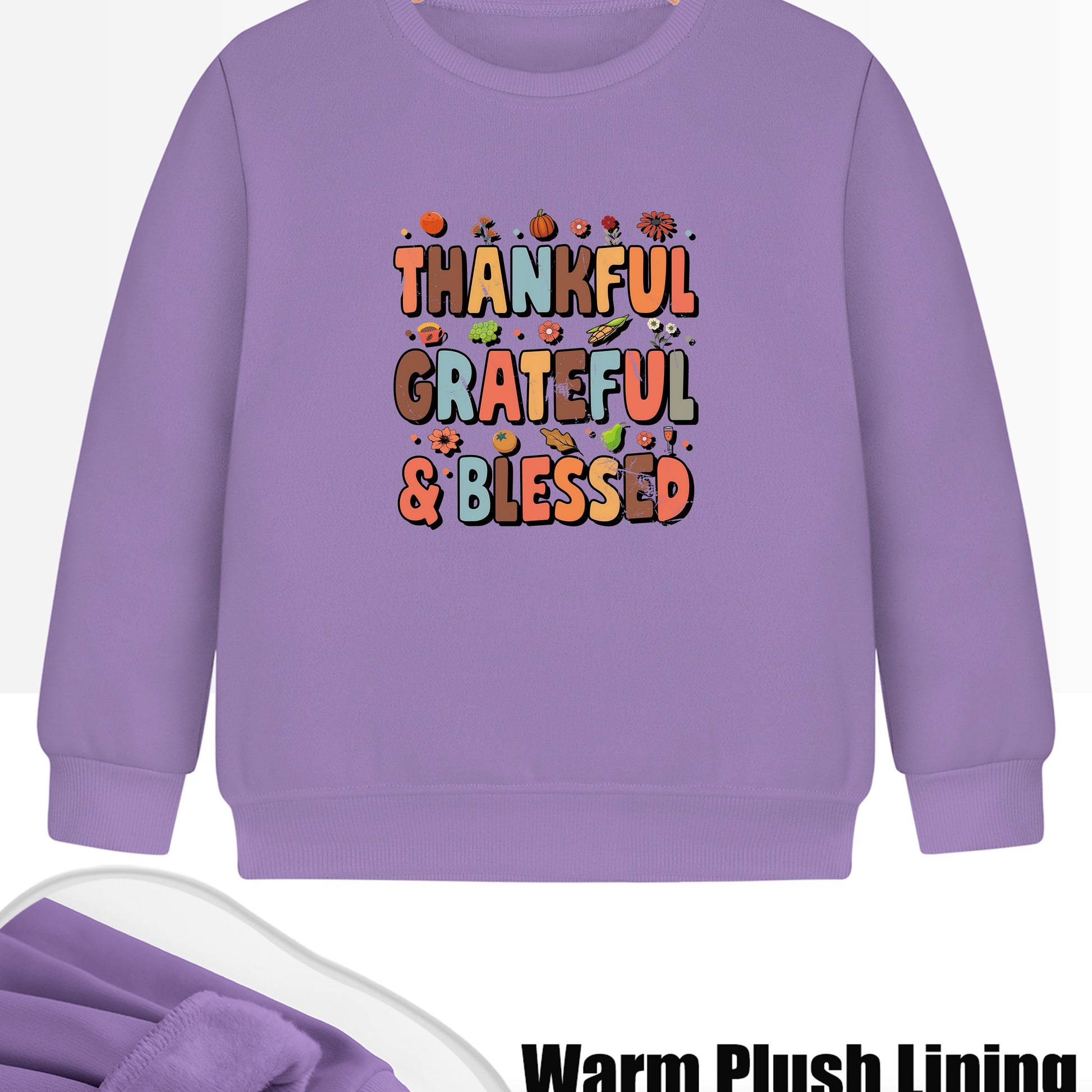 Thankful Grateful Blessed (Thanksgiving themed) Youth Christian Pullover Sweatshirt claimedbygoddesigns