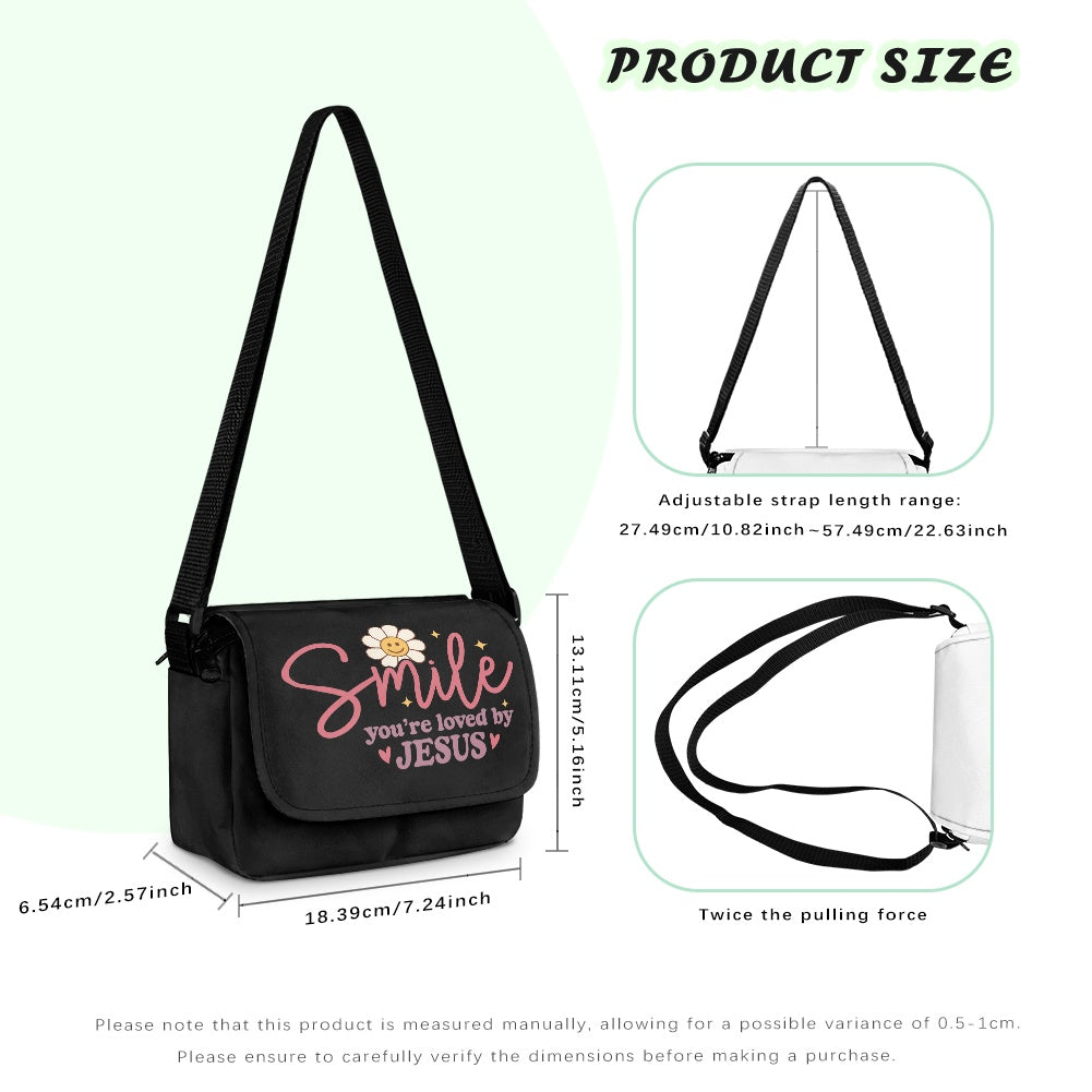 Smile You're Loved By Jesus Christian Kids Flap Crossbody Bag