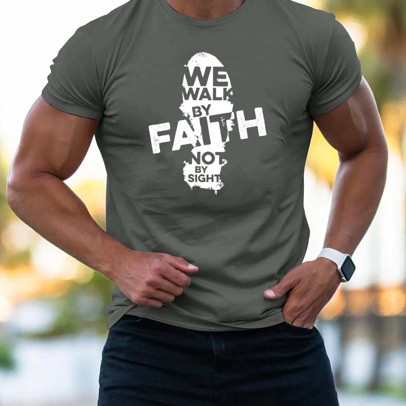 Walk By Faith (footprint 2) Men's Christian T-shirt claimedbygoddesigns