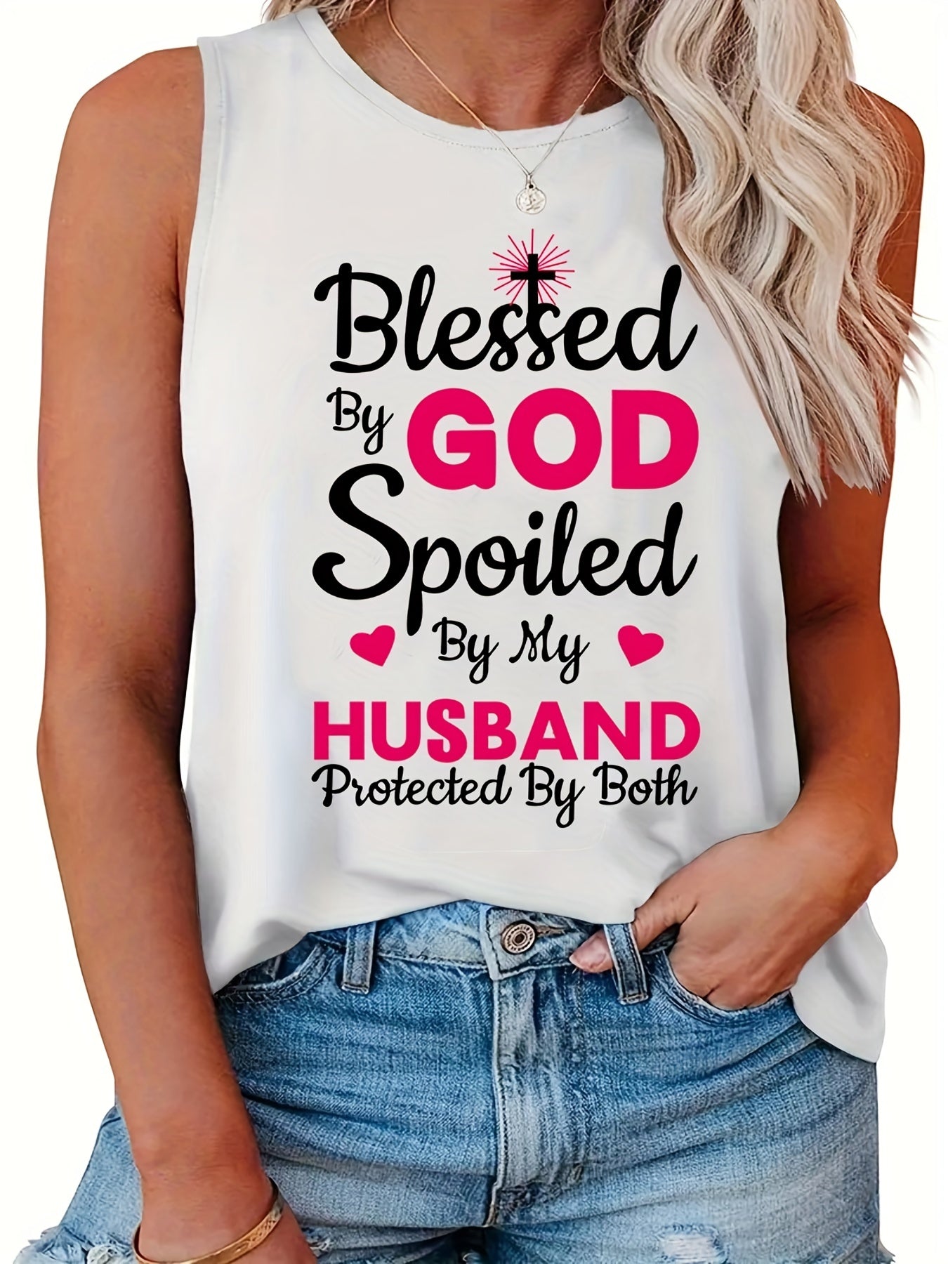 Blessed By God Spoiled By My Husband Protected By Both Women's Christian Tank Top claimedbygoddesigns