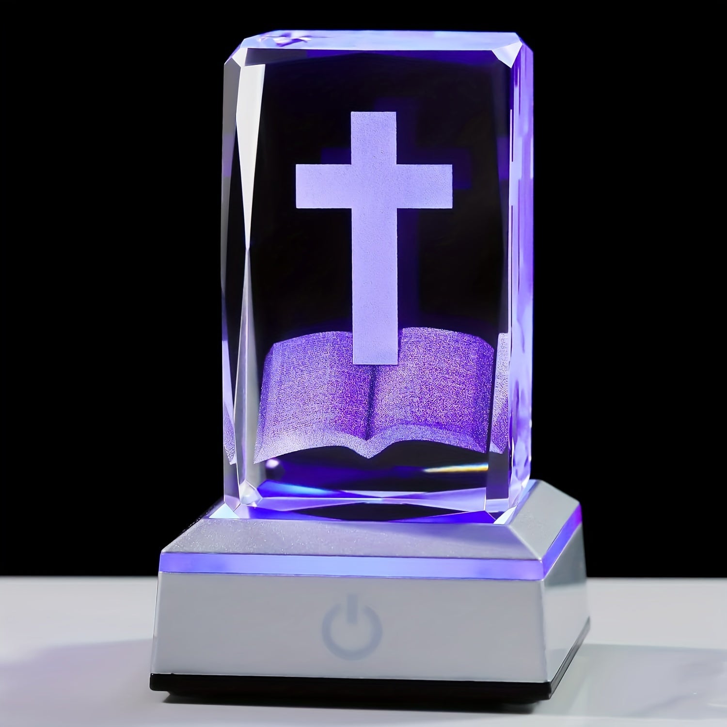 1pc Cross On Bible 3D Crystal With Multicolor LED Light Base, Christian Gift Idea 3.15*1.97*1.97in claimedbygoddesigns