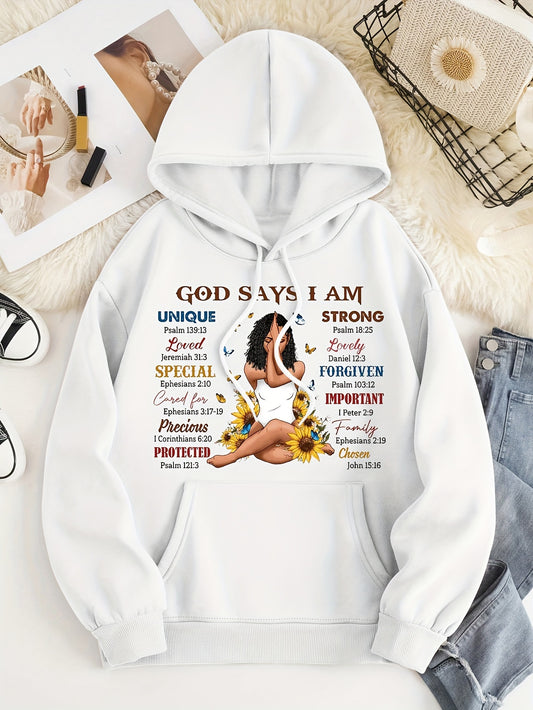 God Says I Am Women's Christian Pullover Hooded Sweatshirt claimedbygoddesigns