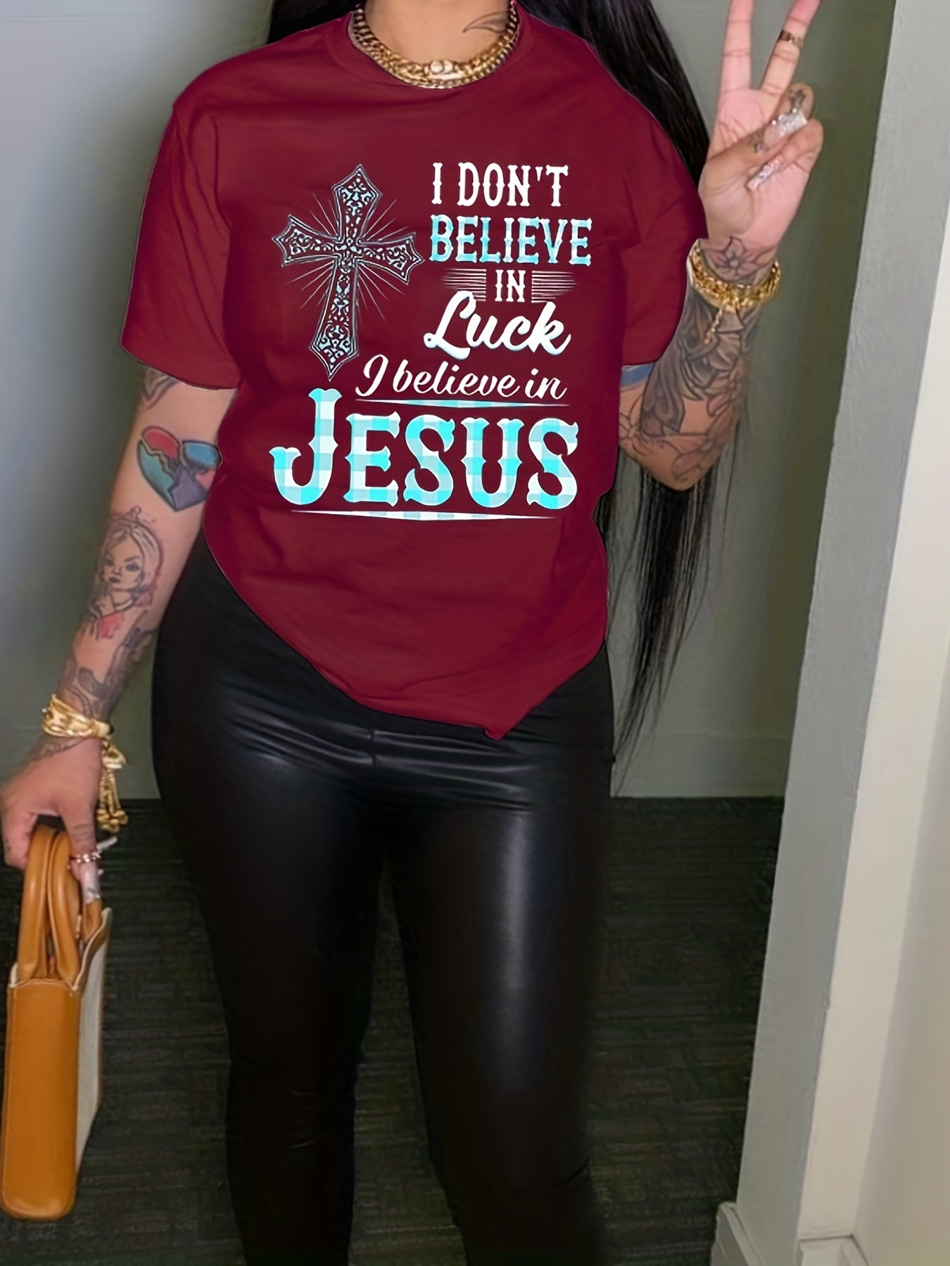 I Don't Believe In Luck I Believe In Jesus Women's Christian T-shirt claimedbygoddesigns