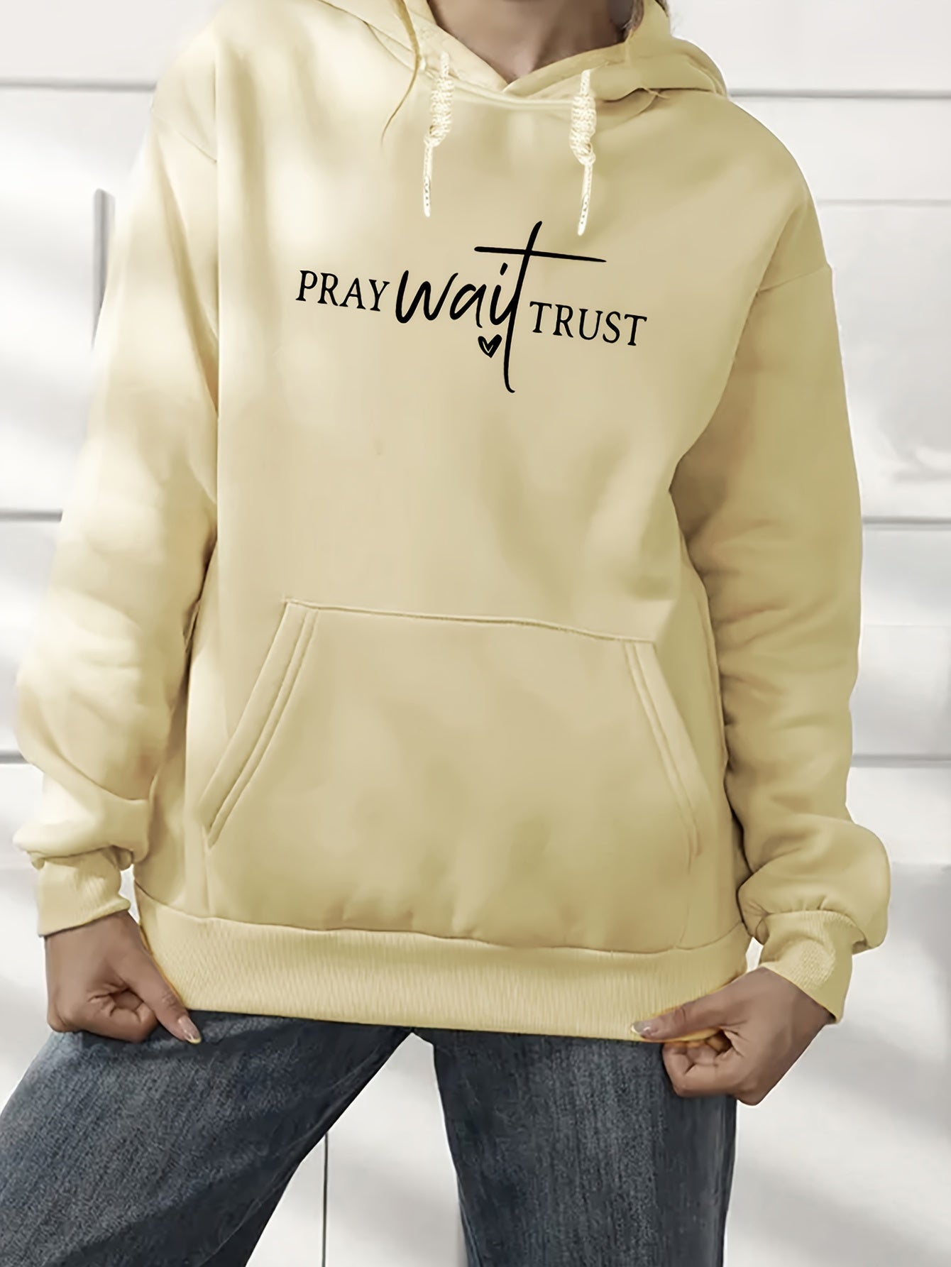 Pray Wait Trust Women's Christian Pullover Hooded Sweatshirt claimedbygoddesigns