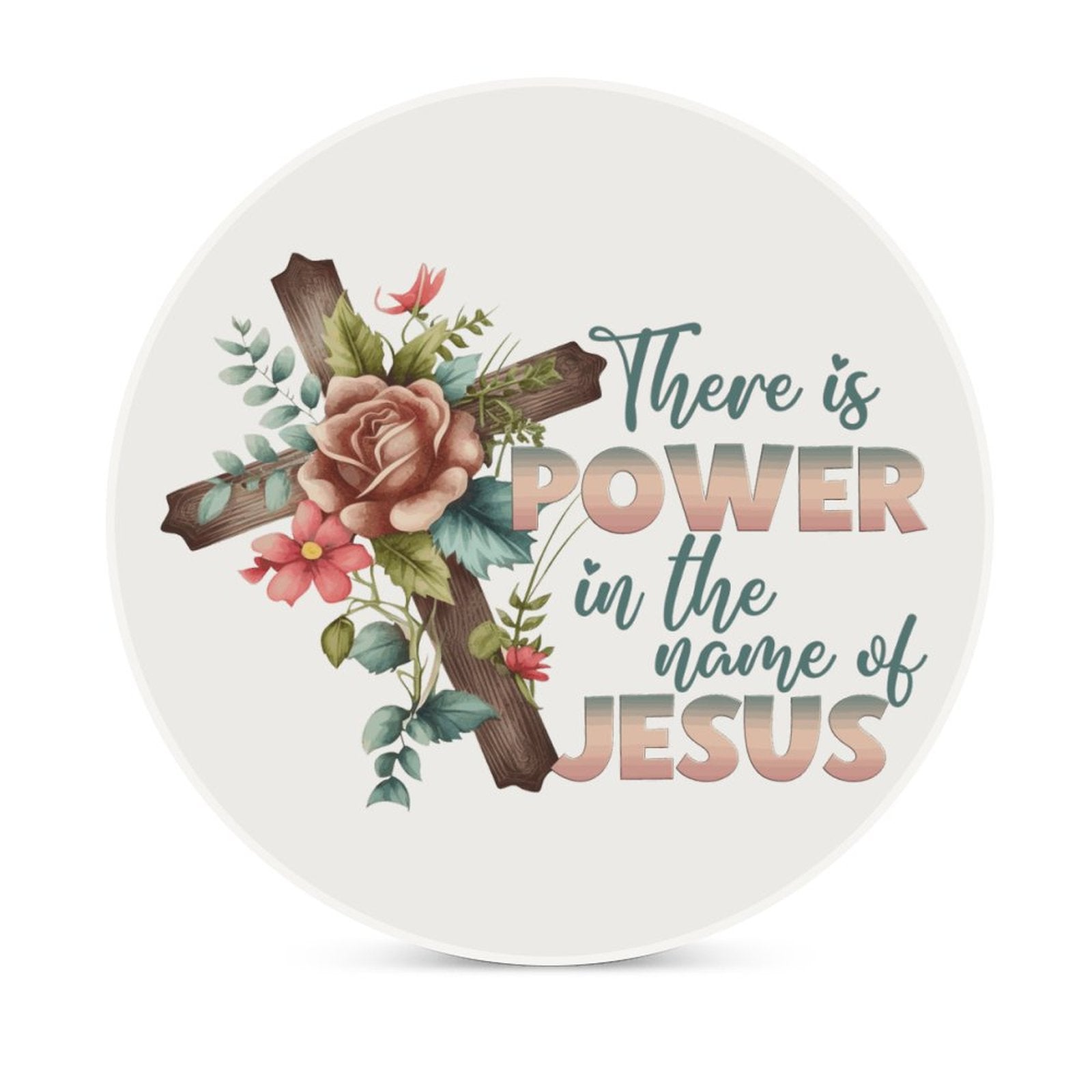 There Is Power In His Name Christian Round Ceramic Coaster - ClaimedbyGodDesigns