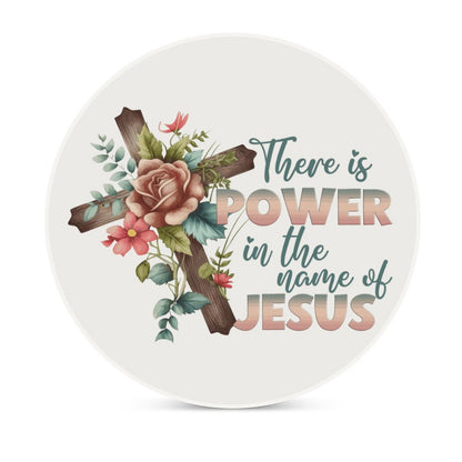 There Is Power In His Name Christian Round Ceramic Coaster - ClaimedbyGodDesigns