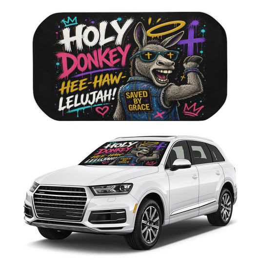Holy Donkey — Hee‑Haw‑lelujah Christian Car Sunshade Umbrella - ClaimedbyGodDesigns