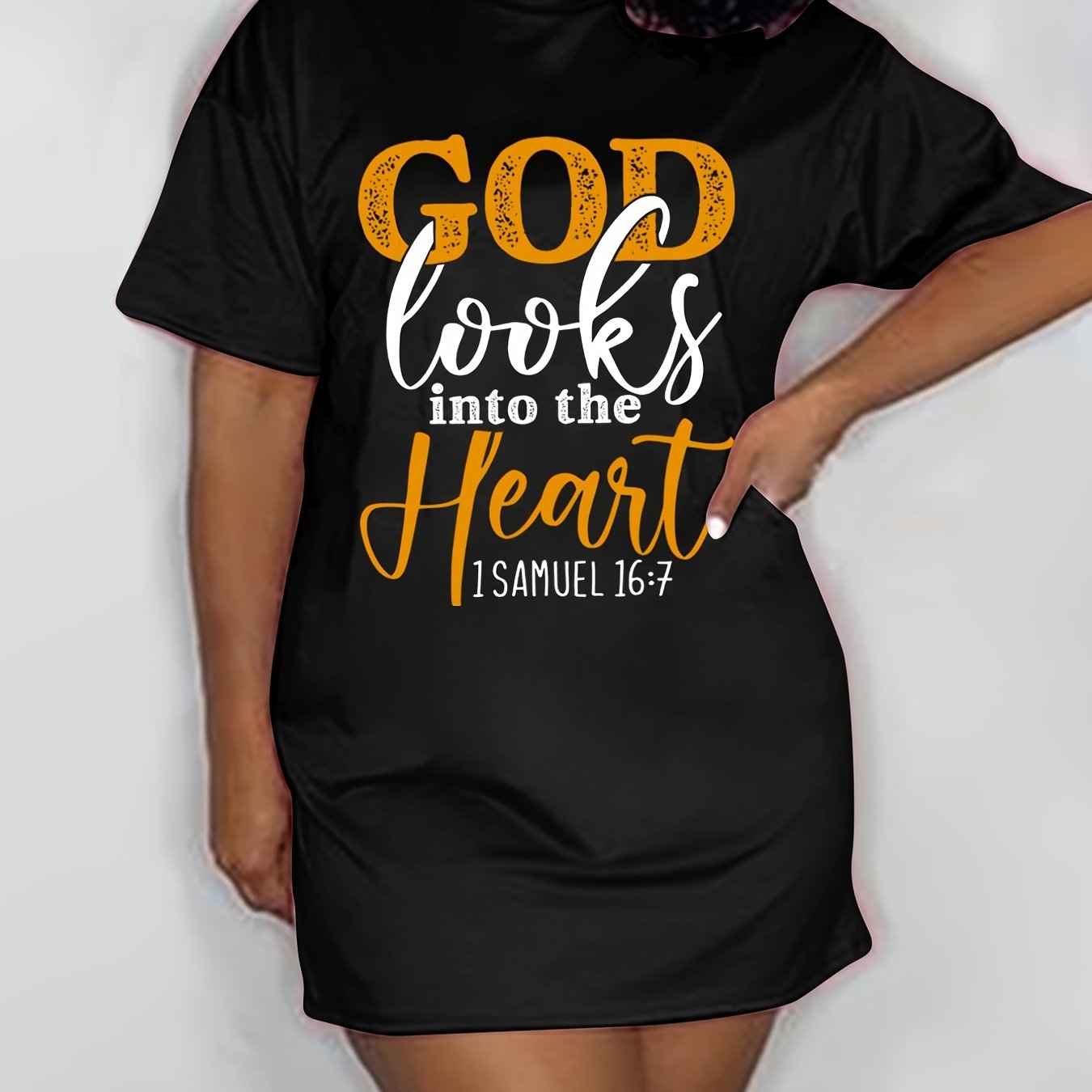 1 Samuel 16:7 Good Looks Into The Heart Plus Size Women's Christian Casual Dress claimedbygoddesigns