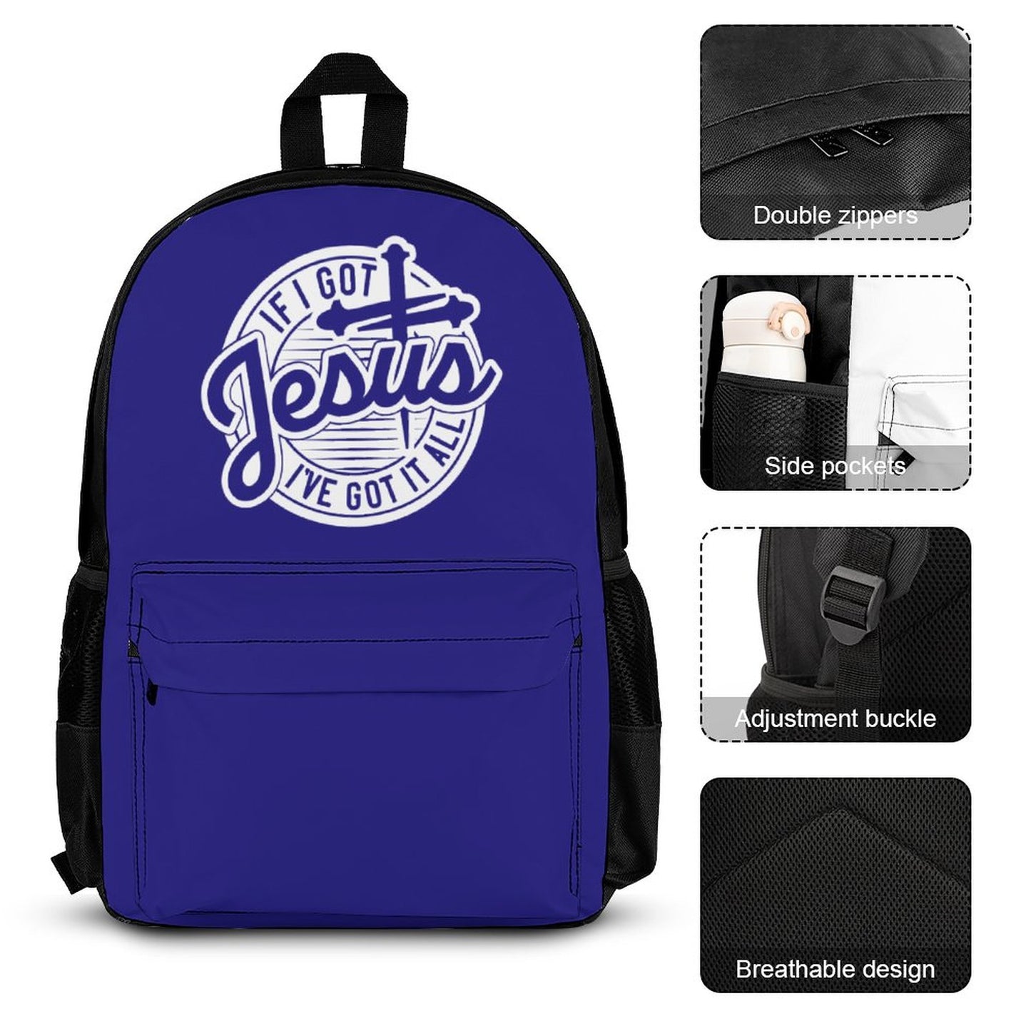 If I Got Jesus I've Got It All Christian Backpack Set of 3 Bags (Shoulder Bag Lunch Bag & Pencil Pouch)