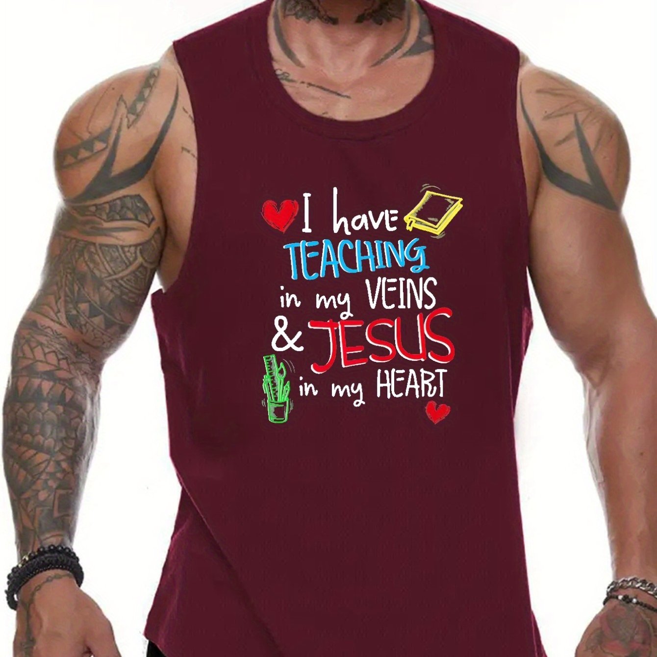 I Have Teaching In My Veins & Jesus In My Heart Men's Christian Tank Top claimedbygoddesigns