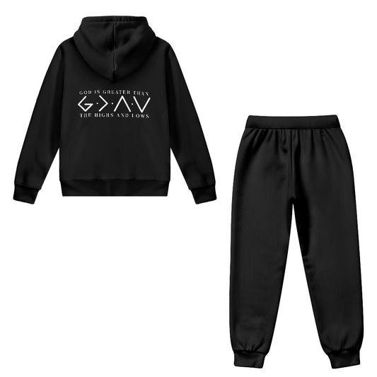 He is Greater Youth Christian Zippered Sportswear Outfit - ClaimedbyGodDesigns