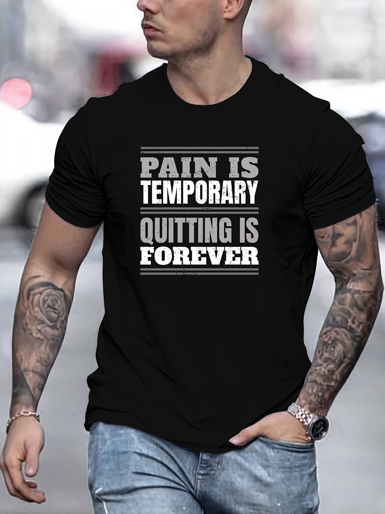 PAIN IS TEMPORARY... Print T Shirt, Tees For Men, Casual Short Sleeve T-shirt For Summer claimedbygoddesigns