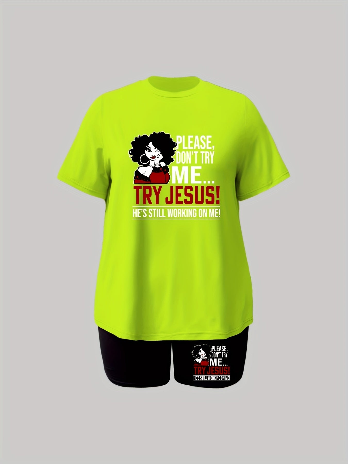 PLEASE Don't Try Me Try Jesus Funny Plus Size Women's Christian Casual Outfit claimedbygoddesigns
