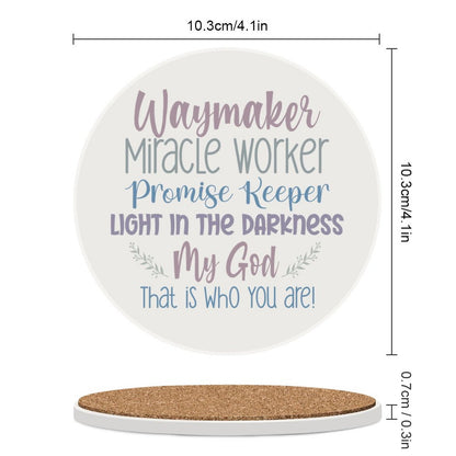 Waymaker Christian Round Ceramic Coaster - ClaimedbyGodDesigns